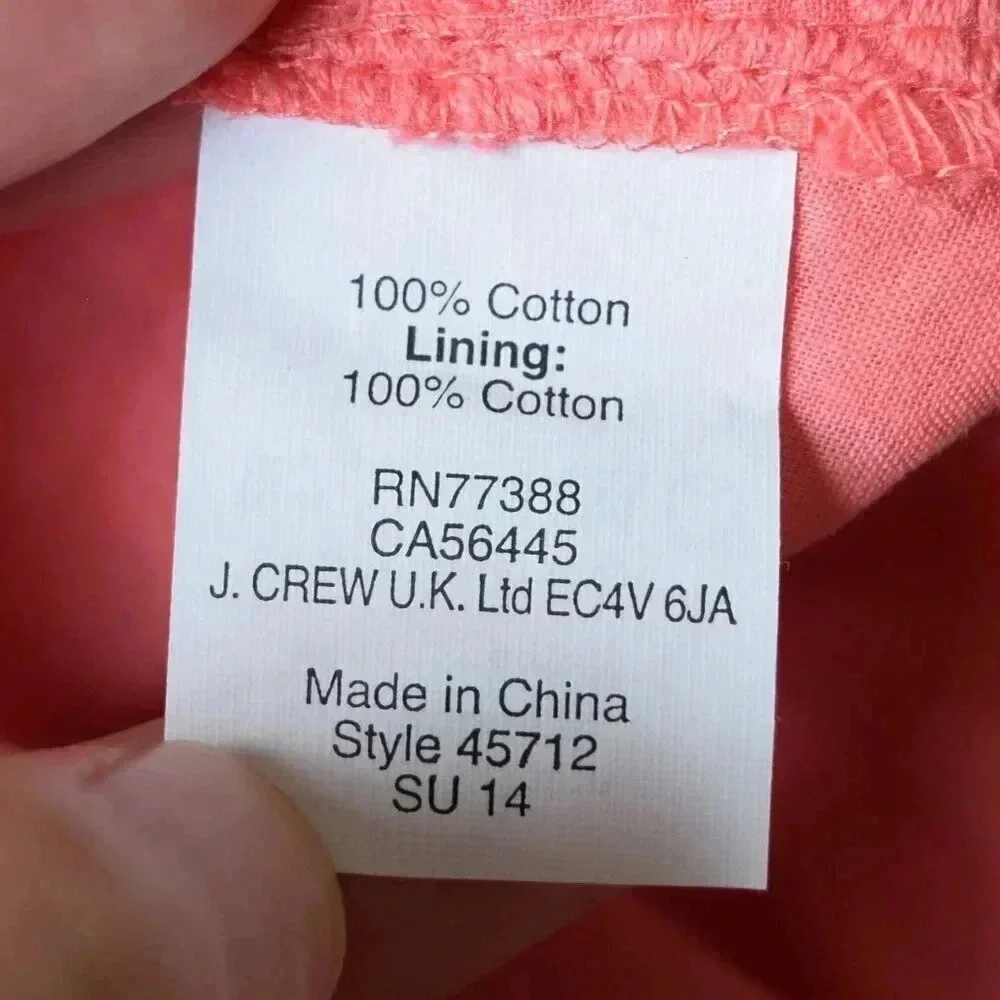 J.CREW 100% Cotton Skirt with Embroidered Oval Pattern in Coral Pink Size 16